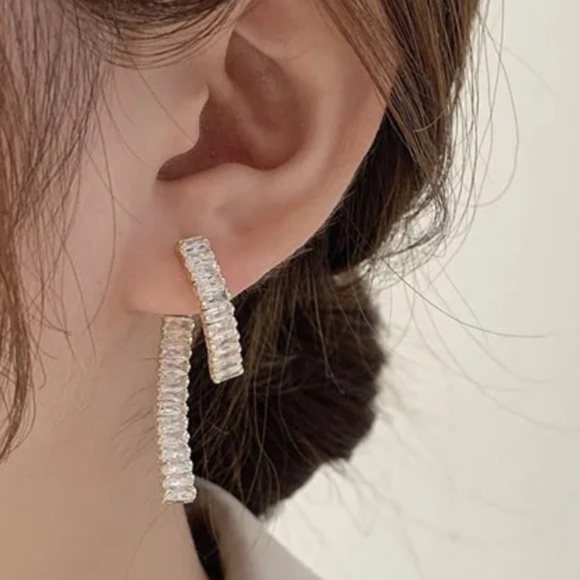 925 Sterling Silver Gold Plated Baguette Earrings Geometric Zircon Earrings - Picture 11 of 15